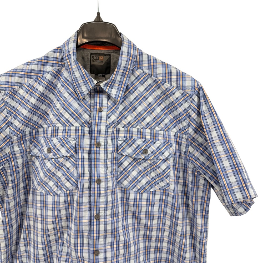 5.11 Tactical Mens Large Pre-Owned‎ Shirt Blue White Plaid Utility Gorpcore Hike
